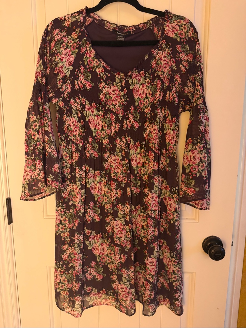 Robert Louis Purple Floral Long-Sleeve V-Neck Dress